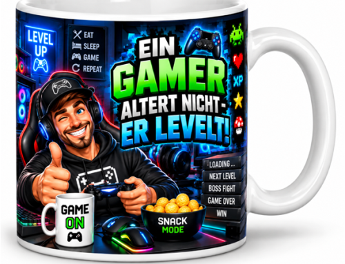Motivtasse: Ein Gamer altert nicht – Er levelt – Geschenk, Kaffeetasse